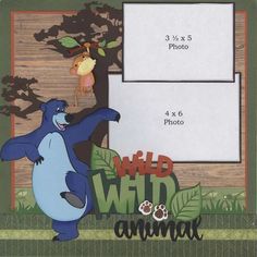 a card with an image of a blue bear in front of a sign that says wild animal