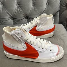 Nike Blazer Mid 77 Jumbo Swoosh Check White Mantra Orange Dh7690-100 Size 10.5 New With Box But No Lid White Lace-up Basketball Shoes With Vulcanized Sole, White Vulcanized Lace-up Basketball Shoes, Casual White Mid-top Custom Sneakers, Nike White Mid-top Sneakers, Nike White High-top Sneakers With Vulcanized Sole, White Nike High-top Sneakers With Vulcanized Sole, Nike Custom Sporty Sneakers For Spring, White Mid-top Custom Sneakers With Vulcanized Sole, White Sporty Basketball Shoes With Vulcanized Sole