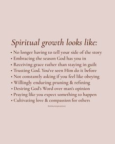 the words in front of a pink background that says,'spiritual growth looks like '