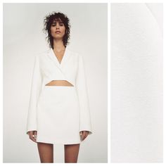 Nwt. Zara White/Ecru Cut Out Mini Blazer Lapel Collar Dress With Long Sleeves With Shoulder Pads. Openings At Waist And Adjustable Buckle Strap At Back. Side Hidden In-Seam Zip Closure. Size Xl. Ref. 2558/536. Pit To Pit 20,5" Flat, Shoulders 16", Sleeves 26", Waist 15,5", Length 35". Bb Chic Structured White Dresses, Chic White Structured Dress, Structured White Mini Dress For Spring, Chic White Mini Dress For Office, Chic White Mini Dress For The Office, Chic White Structured Mini Dress, Zara White Mini Dress For Fall, Lapel Collar Dress, Zara Embroidered Dress