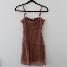 New With Tags - Urban Outfitters Brown Mesh Dress - Size Xs! Brown Fitted Mini Sundress, Fitted Brown Mini Sundress, Urban Outfitters Fitted Mini Dress With Spaghetti Straps, Fitted Urban Outfitters Mini Dress With Spaghetti Straps, Urban Outfitters Lined Mini Dress, Urban Outfitters Fitted Mini Dress For Vacation, Lined Mini Dress From Urban Outfitters, Fitted Ruffle Midi Dress By Urban Outfitters, Urban Outfitters Ruffled Mini Dress For Party