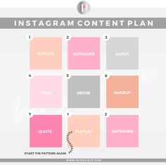 the instagramm content plan is shown in pink, grey and white colors with text that reads instagramm content plan