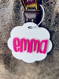 "Looking for an adorable way to customize your bag.  Our 3D printed customized scallop name tag comes with a white background with your choice of 2 colors that are included with your shadowed name.   Please see list of filament color choices in the photos.   Size of Scallop Tag is approx 3.5\" x 3.5\"  Ordering Procedure: 1. Select Shadow Name Color 2. Select Main Name Color 3. In the personalization field list the name you want on your tag 4. In the personalization field list whether you want a Personalized Trendy White Bags, White Bags With Custom Name For Personal Use, White Bag With Custom Name For Personal Use, Trendy Personalized White Bags, Trendy White Personalized Bags, Personalized White Luggage Tag, Personalized White Rectangular Luggage Tag, Personalized White Luggage Tag For Travel, Customizable White Luggage Tag For Travel