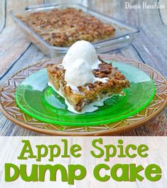 an apple spice dump cake on a green plate