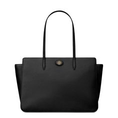 Tory Burch Robinson Pebbled Leather Tote Bag Black Saffiano Leather Shoulder Bag For Work With Branded Hardware, Black Saffiano Leather Shoulder Bag For Daily Use, Black Saffiano Leather Bag For Daily Use, Timeless Black Saffiano Leather Bag, Daily Use Black Saffiano Leather Shoulder Bag, Black Textured Saffiano Leather Shoulder Bag, Black Saffiano Leather Shoulder Bag With Leather Lining, Black Saffiano Leather Tote Shoulder Bag, Classic Black Saffiano Leather Shoulder Bag