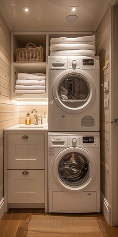 a washer and dryer in a small room