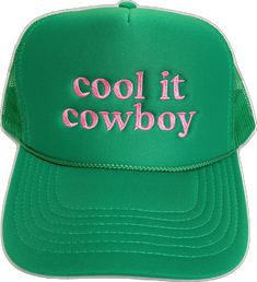 Cool It Cowboy, Pink Thread, Green Cap, Lake Beach, Bubble Gum Pink, Embroidered Cap, Embroidered Caps, Bubblegum Pink, Bubble Gum