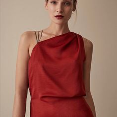 Reiss Red Asymmetrical Top With Chain Accent. Nwt. Uk Size 10. Usa 6 Chic Red Asymmetrical Top, Elegant Red Asymmetrical Tops, Top With Chain, Designer Top, Asymmetrical Tops, After Dark, Image Gallery, Wide Leg Trousers, Backless Dress