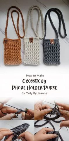 the crochet purse is shown with instructions to make it and how to use it