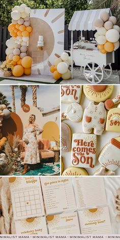 an orange and white wedding theme with balloons