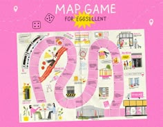 the map game for feceselent is displayed on a pink background with words