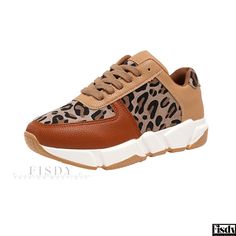 Fisdy - Stylish Low Top Sneakers with Thick Sole, Round Toe, Front Lace-up, Colorful Leopard Print, Suitable for Casual and Athletic Activities Embroidery Flats, Leopard Print Sneakers, Flats Shoes Comfortable, Casual Pumps, Elegant Flats, Mesh Heels, Leopard Sneakers, Ankle Sandals, Sport Shoes Women