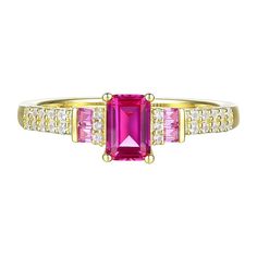 a pink tourmaline and diamond ring with two rows of diamonds on each side