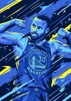 the golden state warriors'stephen curry is depicted in this digital painting by artist mark miller