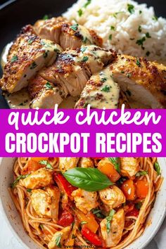 quick chicken crockpot recipes with text overlay