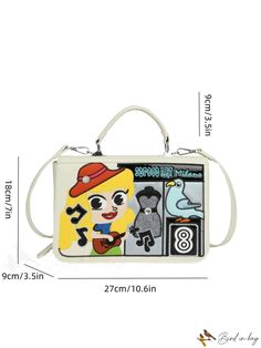 BirdinBag - Chic Womens Crossbody Bag Embroidered with Fashionable Cartoon Characters Cartoon Composition, Square Crossbody Bag, White Details, Details Pictures, Embroidered Bag, Word Wrap, Cartoon Character Design, Womens Crossbody Bag, Bag Bag