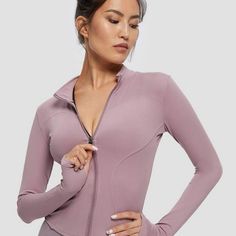 Detached Zip-Up Fitted Long Sleeve Jacket (Mauve/Purple) - Nap Loungewear Designed To Fit Your Body And Mold To Your Curves! This Lightweight Jacket Features A High Collar With Full Front Zip, Thumbholes In Sleeve, And Is Created Using 4-Way Stretch Material. Size Small (But Fits Small, More Like An Xs) Flatlay Measurements: Pit To Pit: 16" Length: 18" Sleeve: 23" (From Shoulder Seam) Note: This Garment Does Stretch New With Tags Please See Actual Product Photos For Color, Which May Vary Slightl Silk Crop Top, Athleisure Style, Hair Clothes, Short Leggings, Long Sleeve Maxi, Long Sleeves Jacket, Knit Skirt, Lightweight Jacket, High Collar