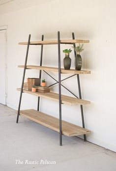 Shelves-Shelf-wood-and-Metal-Rustic-Modern-Farmhouse-Design Rustic Style Furniture, Rustic Furniture Design, Blue Couch, Farmhouse Shelves, Vintage Industrial Furniture, Metal Display, Diy Holz, Modern Blue, Country Furniture