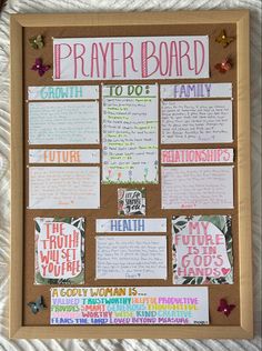 a bulletin board with words and pictures on it