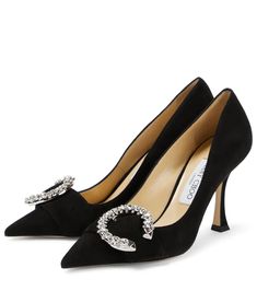 Black Suede Pumps, Jimmy Choo Shoes, Suede Pumps, Angelina Jolie, Toe Designs, Black Crystals, After Dark, Soft Suede, A Box