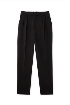 Tapered High Waist Suit Pants Chic Career Pants With Welt Pockets, High-waist Dress Pants With Pressed Crease For Business, High Waist Dress Pants With Pressed Crease For Business, Tailored High Waist Pantsuit For Workwear, High Waist Pantsuit With Belt Loops For Work, High Waist Pantsuit With Belt Loops For Office, High-waisted Pantsuit With Belt Loops For Work, High Waist Dress Pants With Belt Loops For Business, Chic High-waist Business Pantsuit