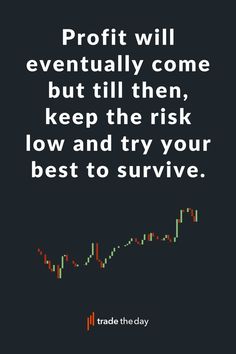 an image with the words profits will eventually come but till keep the risk low and try your best to survive