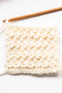 the crochet stitch is being worked on