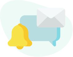 an email and a bell are shown in this graphic illustration, which is part of a chat icon