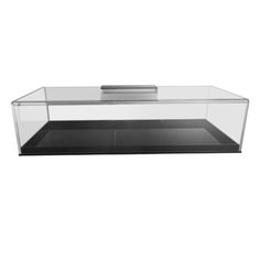 an empty glass display case on a white background