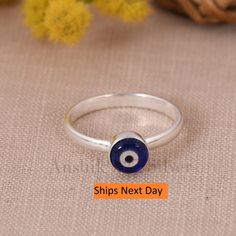 Tiny Evil Eye Ring, Dainty Stacking Ring, Minimalist Jewelry, Good Luck Charm, Protection Ring, Band Sterling Silver Ring, Bohemian Fashion. Product Detail:  Material :925 sterling Silver                    Size: 6.00MM  Shape: Round  Setting : Bezel  Style :- Boho & hippie Occasion : Anniversary, Baby shower  Color:  Blue & White  Note : - This is my ready stock jewelry and i will dispatch it within one day processing time after order confirmation, Sizes are available in ready stock is US 5 to Dainty Handmade Adjustable Stackable Rings, Handmade Adjustable Dainty Stackable Rings, Bohemian Adjustable Midi Rings For Wedding, Adjustable Symbolic Stackable Rings As Gift, Adjustable Symbolic Stackable Rings For Gift, Adjustable Spiritual Stackable Rings As Gift, Handmade Simple Adjustable Stackable Rings, Simple Handmade Adjustable Stackable Rings, Handmade Adjustable Simple Stackable Rings