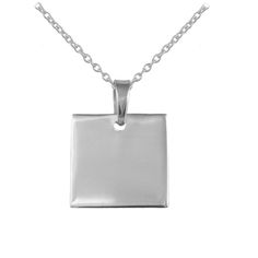 Sterling silver children and teenage necklace features a highly polished tag pendant in round, heart, oval or square shape, which can be personalized by our laser engraving service. Three optional lengths of trace chains are adjustable sizes 12, 13 and 14 inches; 14, 15 and 16 inches; 16, 17 and 18 inches. Gift choice of any occasion for both boys and girls. Age (Yrs): 0-16 (Age recommendation is approximate) Metal: 925 Sterling Silver Chain Type: Trace Chain Clasp: Lobster Claw Size: 12,13,14,1 Classic Personalized Square Pendant Necklace, Silver Rectangular Pendant Necklace With Engraving Option, Personalized Silver Rectangular Pendant Jewelry, Customizable Silver Necklace With Rectangular Pendant, Sterling Silver Square Pendant Necklace For Personalized Gift, Silver Rectangular Pendant Necklace For Personalized Gift, Silver Necklace With Square Pendant Charms, Minimalist Customizable Rectangular Necklaces, Customizable Rectangular Minimalist Necklace