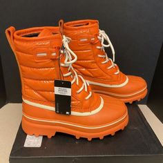 New! Womens Sorel Caribou Royal Waterproof Optimized Orange Winter Boots. Size 7.5. Awesome Boots!!! Sorel Winter Carnival Boots Outfit, Casual Orange Winter Boots, Orange Leather Winter Boots, Sorel Explorer Carnival Boot, Snow Boots Sorel, Womens Sorel, Sorel Boots Caribou, Sorel Caribou, Sorel Winter Boots