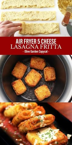 air fryer cheese lasagna fritta recipe with the title above it