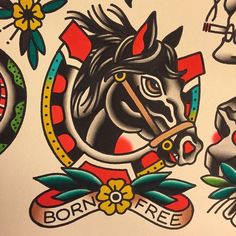 an old school tattoo design with a horse