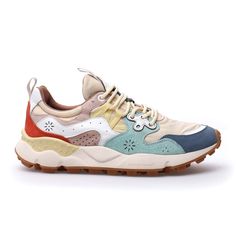 Flower Mountain Yamano 3 Sneaker (Women) - Light Blue/Beige Dress-Casual - Sneakers - The Heel Shoe Fitters Flower Mountain, Active Outfits, Trim Color, Casual Sneakers, Contemporary Design, Cork, Womens Sneakers, Dress With Sneakers, Leather Upper