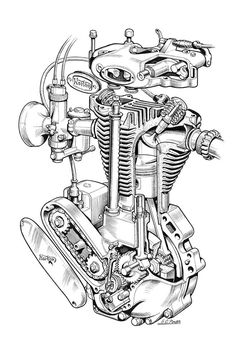 a drawing of a motorcycle engine