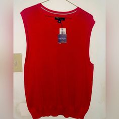 Men Cotton V-Neck Sleeveless Sweater. Solid Red. Brand New With Tags. Size Small. Casual Red V-neck Vest, Casual Red V-neck Tank Top, Red Sleeveless Sweater Vest For Summer, Red V-neck Cotton Vest, Red Cotton Casual Sweater Vest, Casual Red Cotton Sweater Vest, Red Cotton Casual Vest, Casual Red Cotton Vest, Red Cotton Tank Vest