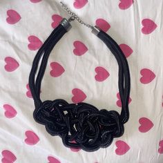 Never Worn, New & Came With No Tags, Bought Years Ago From Amazon, Silver Adjustable Clasp, Chunky Black Knotted Rope Wears Like A Large Choker Or Mini Bib, Perfect For A Maximalism, Y2k, Or Grunge Moment Casual Black Necklace For Party, Jewelry Y2k, Knotted Rope, Amazon Jewelry, Maximalism, Y2k Black, Rope Necklace, Womens Jewelry Necklace, Choker