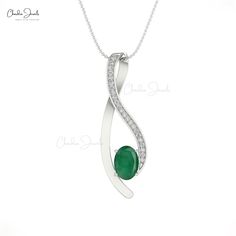 High Class Emerald Curve Pendant in 14K Gold with Round Diamond Formal Emerald Jewelry With Oval Cabochon, Formal Oval Cabochon Emerald Jewelry, Elegant Oval Emerald Necklace For Formal Occasions, Oval Green Emerald Necklace With Diamond Accents, Oval Emerald Necklace With Diamond Accents, Elegant White Gold Emerald Necklace In Oval Shape, Oval Cabochon Emerald Fine Jewelry, Oval Emerald Necklace With Diamond Accents For Formal Occasions, Formal Oval Emerald Necklace With Diamond Accents