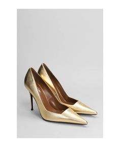 Giuseppe Zanotti Raquel Pump 105 Pumps In Gold Leather | italist, ALWAYS LIKE A SALE Ysl Sandals, Gold Pumps, Italian Shoes, Gold Models, Big Gifts, Sneaker Wedge, Gold Leather, Tory Burch Shoes, Gold Design