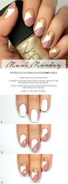 Mani Monday: Pink and Gold Geo Nail Tutorial at LuLus.com! Nailart Tutorial, Nagel Tips, Super Nails, Easy Art, Diy Nail Art, Spring Nail Art, Nails Summer, Nail Polish Strips, Manicure Y Pedicure