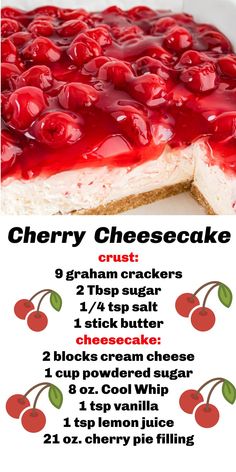 the cherry cheesecake recipe is shown with instructions for how to make it in minutes