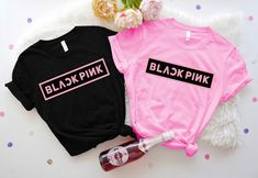 Unisex Pink T-shirt With Band Merch, Pink Punk T-shirt With Letter Print, Pink Punk T-shirt For Summer, Black Kpop Style Summer Top, Black Kpop Tops For Summer, Black Kpop Summer Tops, Black Kpop T-shirt For Spring, Pink Short Sleeve Kpop Top, Pink Kpop T-shirt For Summer