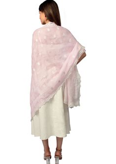 This is a mesmerizing classic. Woven from a very soft linen and modal blend, this light pink scarf is scattered with intricately embroidered floral motifs and a delicate floral lace border, both in a contrasting white color. Airy and lightweight, elegant and feminine, a perfect accessory for any time wear to add sophistication and charm to any ensemble. An absolute timeless beauty. White Traditional Scarves For Spring, Traditional White Scarves For Spring, Pink Spring Dupatta In Traditional Drape, Traditional Drape Scarves With Chikankari Embroidery For Wedding, Wedding Scarves With Chikankari Embroidery, Traditional Cotton Shawl For Spring, Wedding Scarves With Chikankari Embroidery For Festive Season, Festive Wedding Scarves With Chikankari Embroidery, Summer Pink Dupatta With Chikankari Embroidery