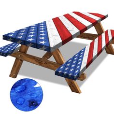 a picnic table with an american flag painted on it