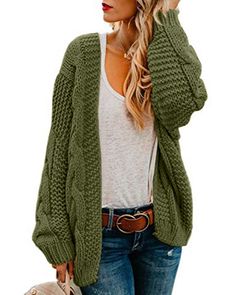 PRICES MAY VARY. Made of high quality knitted material, soft, cozy and comfortable to wear Womens cardigan sweaters feature in open front, cable knit, long sleeve, oversized loose fit style, solid color, chunky knit sweater cardigans Oversized cardigan sweaters for women nicely paired with jeans, joggers, sweatpants, boots, sexy heels or sneakers in spring, fall, winter Stylish cardigan suits for casual daily life, home, school, office, outdoor, party, work, vacation, holiday, Thanksgiving Day, Womens Chunky Cardigan, Surf Chic, Rad Outfits, Dik Vest, Chunky Sweater Cardigan, Oversized Sweater Cardigan, Pullover Mode, Loose Coats, Trip Outfits