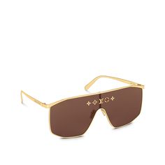 LOUIS VUITTON® - Lv Golden Mask Sunglasses - Gold Luxury Brown Shield Sunglasses With Gradient Lenses, Luxury Brown Shield Sunglasses With Square Frame, Luxury Brown Shield Sunglasses With Polarized Lenses, Brown Luxury Aviator Sunglasses With Mirrored Lenses, Luxury Brown Aviator Sunglasses With Mirrored Lenses, Luxury Brown Mirrored Aviator Sunglasses, Luxury Brown Sunglasses With Anti-reflective Coating, Luxury Shield Sunglasses With Uv Protection, Luxury Gold Shield Sunglasses With Uva Protection