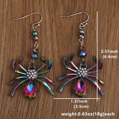 Material: zinc Alloy Earring Type: drop earrings Shape\pattern: Geometric Colorful Spider, Manly Party Decorations, Spider Design, Spider Earrings, Punk Earrings, Funny Fashion, Alloy Earrings, Estilo Punk, Halloween Earrings