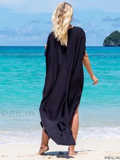 Peilia - Exquisite Embroidered Bohemian V Neck Short Sleeve Dress: A Fashionable and Versatile Choice for Casual or Beach Wear, Embracing the Essence of Boho Style, Ideal for Womens Wardrobe Flowy Black Summer Cover-up, Black Short Sleeve Maxi Dress For Beach, Black Short Sleeve Maxi Dress For Vacation, Black Long Summer Cover-up, Black Tunic Kaftan For Vacation, Black Short Sleeve Kaftan For Vacation, Black Short Sleeve Kaftan For Beachwear, Black Short Sleeve Beachwear Kaftan, Black Bohemian Maxi Dress For Vacation