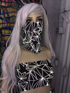 Face mask made to order and is made from reflective Refraction print spandex. Festival Mask, Diamond Dolls, Rave Mask, Rave Fashion, South Bend, Dust Mask, Rave Wear, Festival Fashion, Fabric Patterns